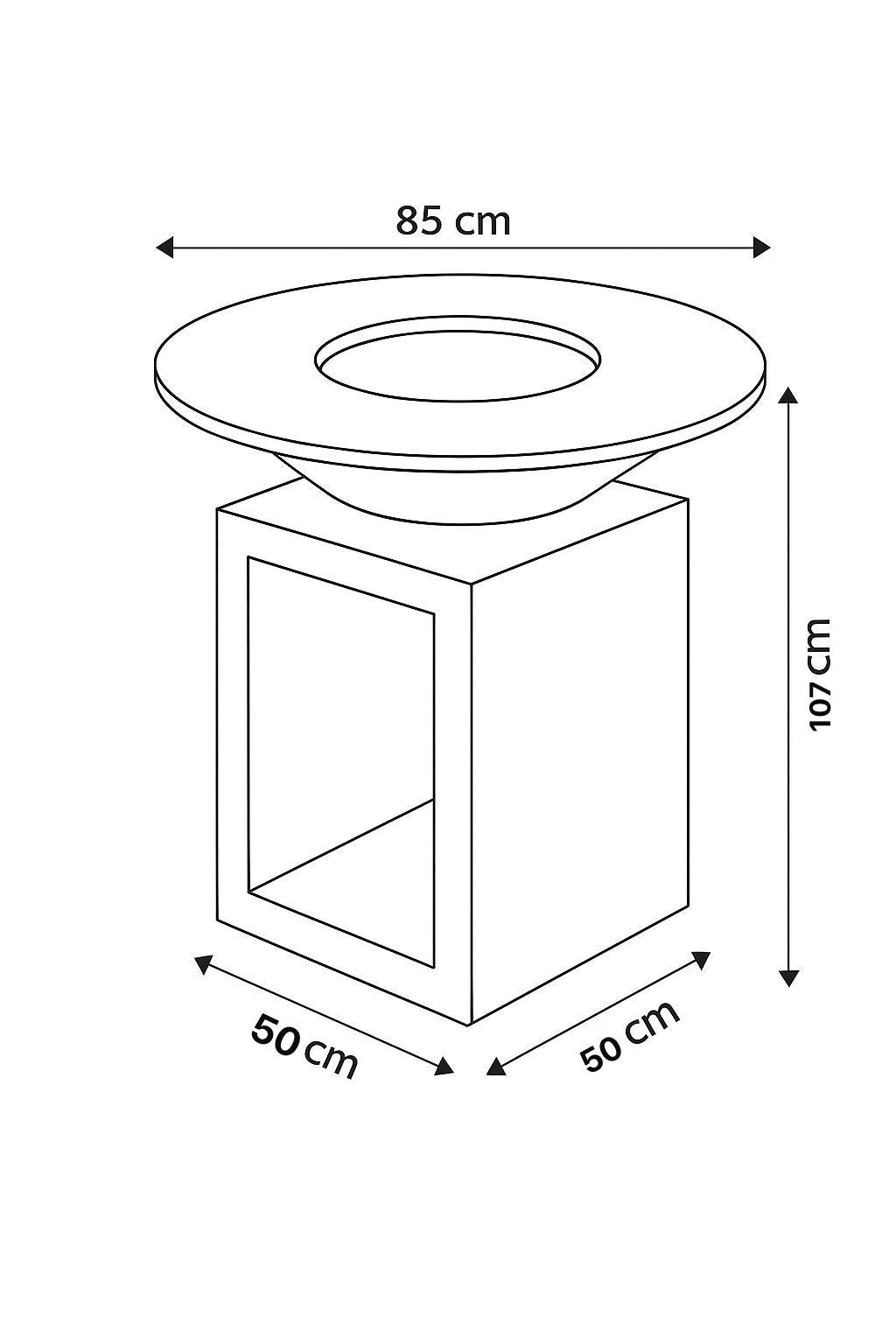 Grillit ARK 80 wood fired grill size guide with plate diameter and base dimensions