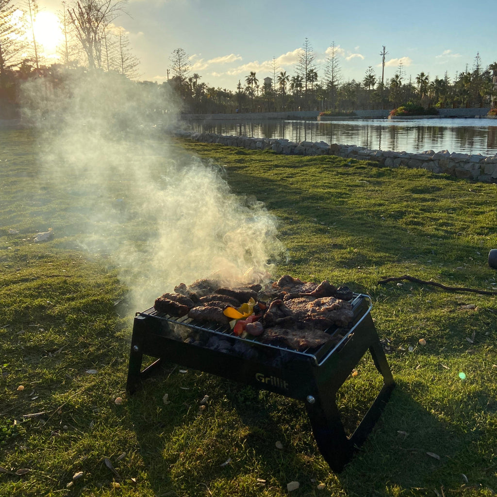 Grillit Slim foldable BBQ grill stored easily inside car trunk